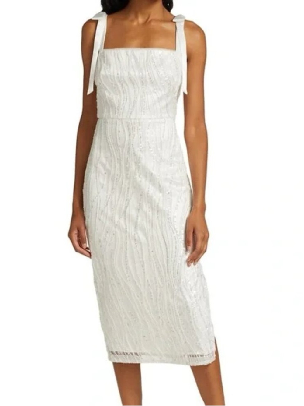 ML Monique Lhuillier Sequin Tie Shoulder Bridal Dress